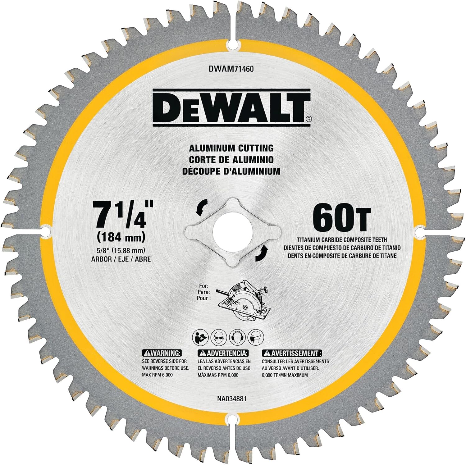 DEWALT 7-1/4In 60T Aluminum Saw Blade (DWAM71460)