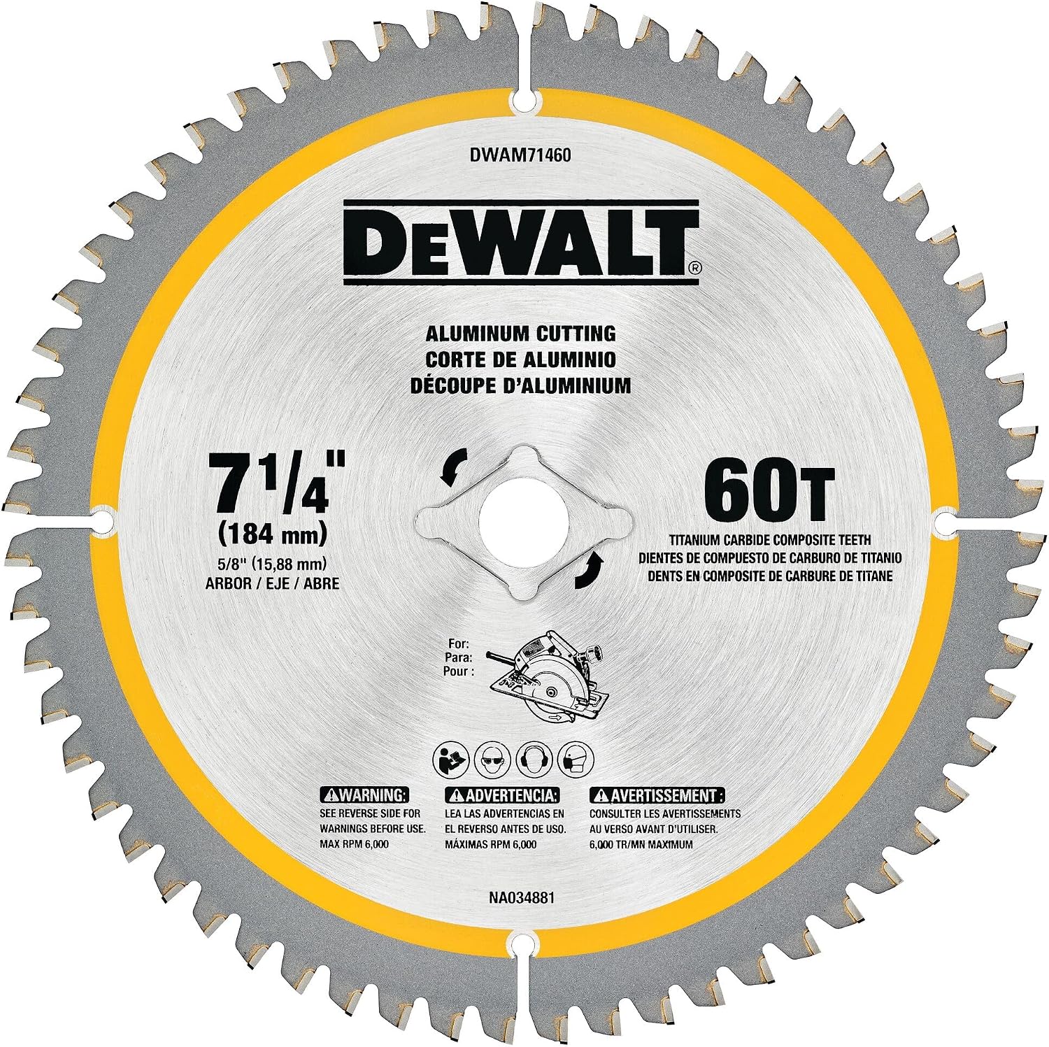 DEWALT 7-1/4In 60T Aluminum Saw Blade (DWAM71460)