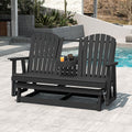 SERWALL 3 Person Outdoor Glider Bench with Cup Holder and iPad Placement,Oversized 66" HDPE Patio Glider Bench, All Weather Patio Glider Chair for Garden,Park,Yard,Front Porch,Black