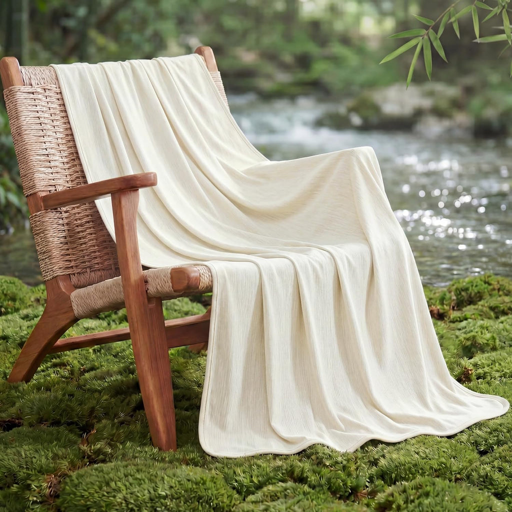 Bedsure Off White Cooling Blanket for Hot Sleepers - Summer Cold Throw Blanket for Bed, Arc-Chill Lightweight Summer Bedding, Cool Thin Ice Cold Cooled Throws with Rayon Derived from Bamboo, 50x70